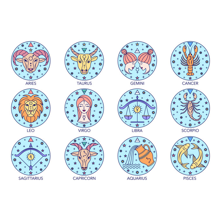 Collection Of Zodiac Signs On Canvas by Kiyanochka Print